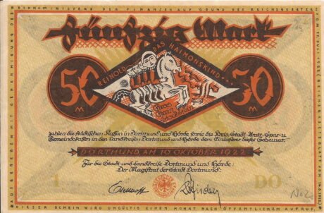 Аверс банкноты 50 marek (Niemcy) 1922