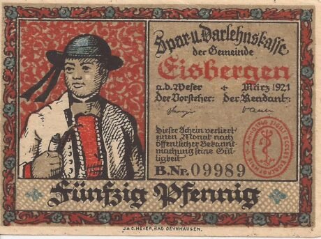 Аверс банкноты 50 fenigów Spar- und Darlehnskasse (Niemcy) 1921