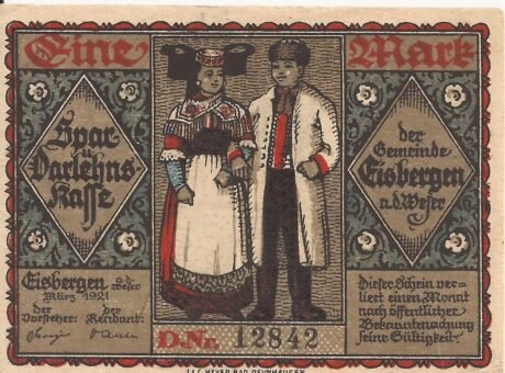 Аверс банкноты 1 marka Spahr- und Darlehnskasse (Niemcy) 1921