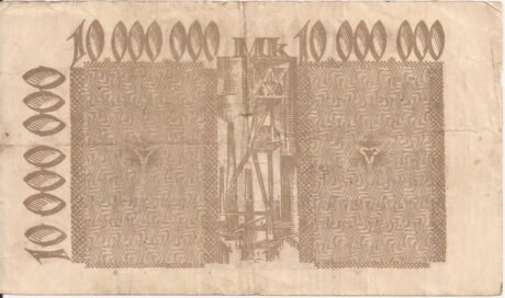 Реверс банкноты 10000000 marek Gelsenkirchener Bergwerks-Aktien-Gesellschaft (Niemcy) 1923
