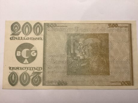 Реверс банкноты 200 000 000 marek Gelsenkirchener Bergwerks-Aktien-Gesellschaft (Niemcy) 1923