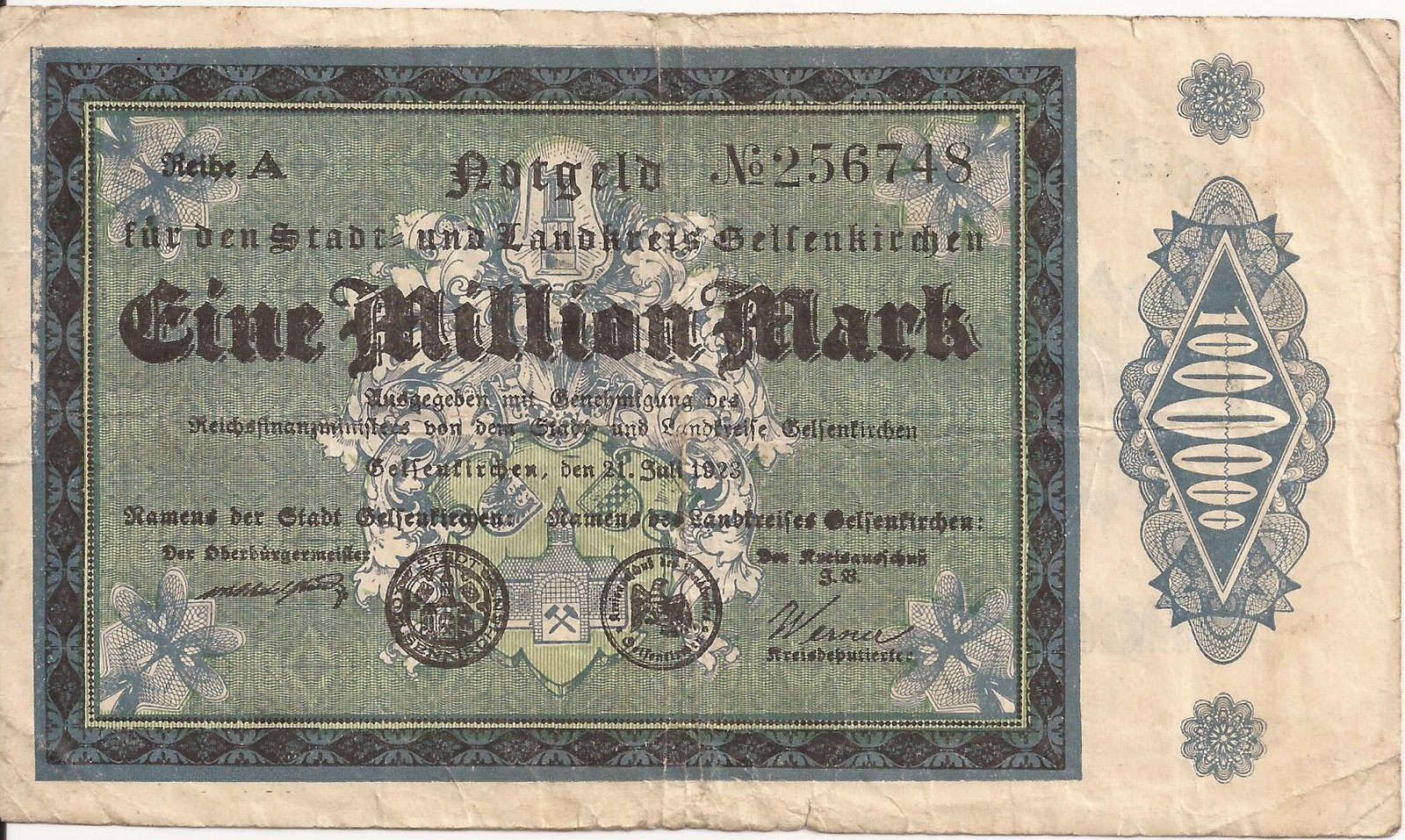 Аверс банкноты 1000000 марок (Германия) 1923 года