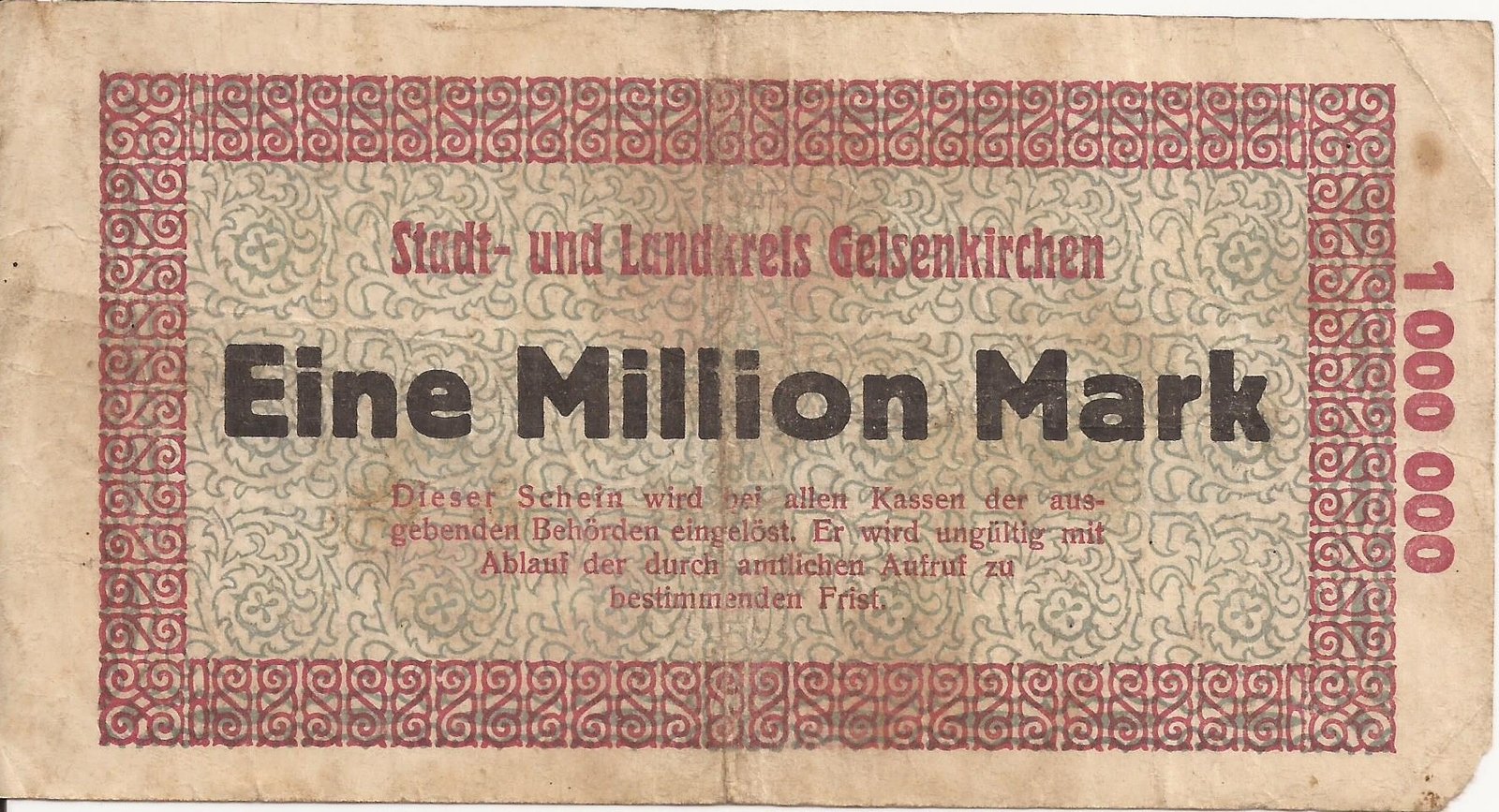 Реверс банкноты 1000000 марок (Германия) 1923 года