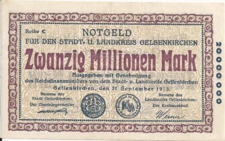 Аверс банкноты 20000000 марок (Германия) 1923 года