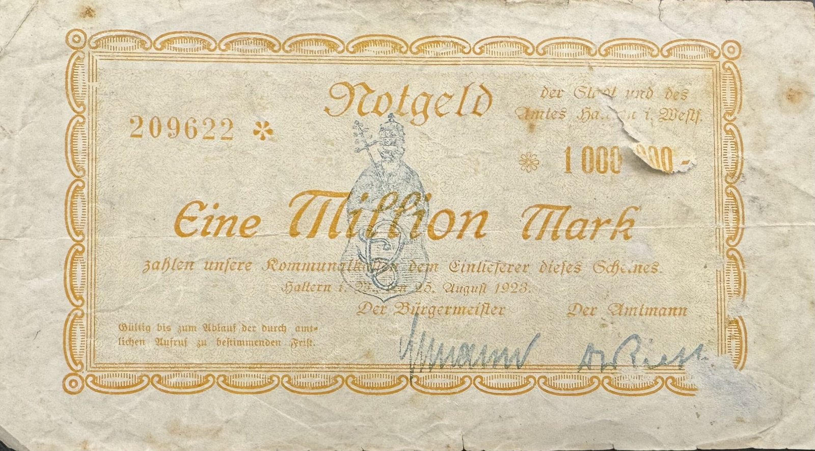 Аверс банкноты 1000000 марок (Германия) 1923 года