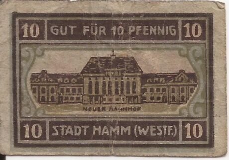 Реверс банкноты 10 fenigów (Niemcy) 1920