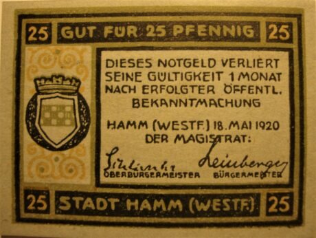 Аверс банкноты 25 fenigów (Niemcy) 1920