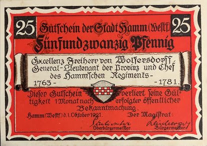 Аверс банкноты 25 fenigów (Niemcy) 1921