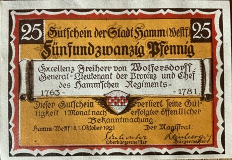 Аверс банкноты 25 fenigów (Niemcy) 1921