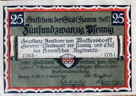 Аверс банкноты 25 fenigów (Niemcy) 1921