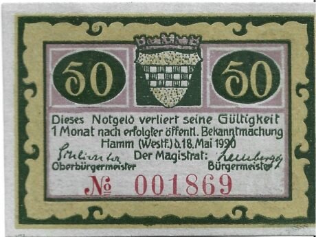 Аверс банкноты 50 fenigów (Niemcy) 1920