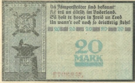 Реверс банкноты 20 marek (Niemcy) 1918