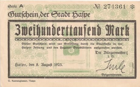 Аверс банкноты 200 000 marek (Niemcy) 1923