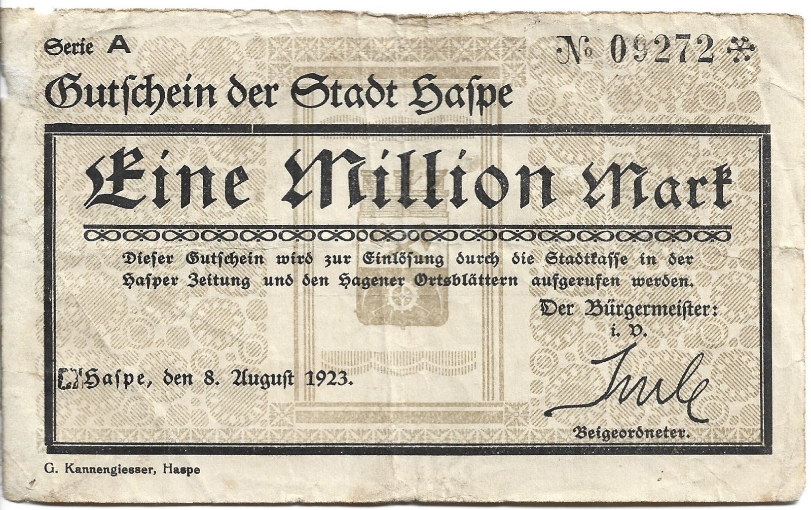 Аверс банкноты 1000000 марок (Германия) 1923 года