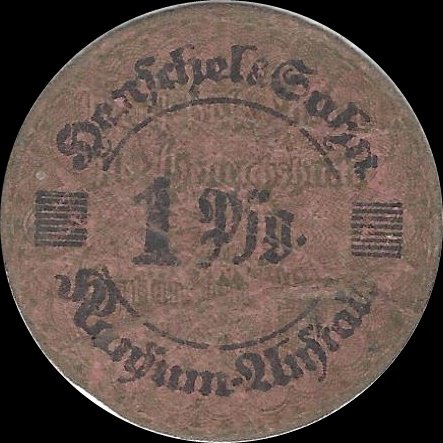 Аверс банкноты 1 fenig Henschel i Sohn (Niemcy)