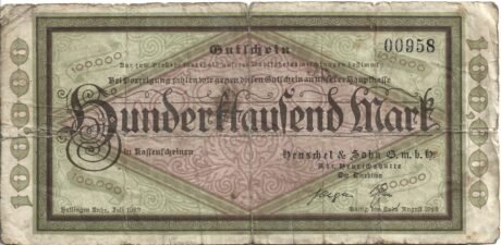 Аверс банкноты 100000 marek Henschel i Sohn (Niemcy) 1923