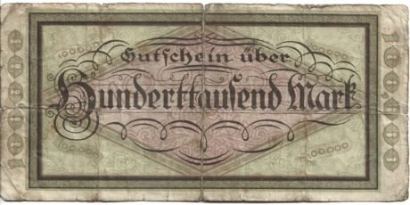 Реверс банкноты 100000 marek Henschel i Sohn (Niemcy) 1923