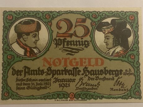 Аверс банкноты 25 пфеннигов Amts-Sparkasse (Германия) 1921 года