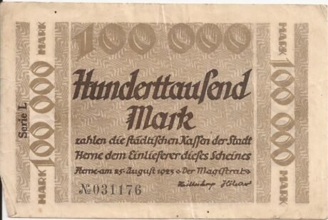 Аверс банкноты 100000 marek (Niemcy) 1923