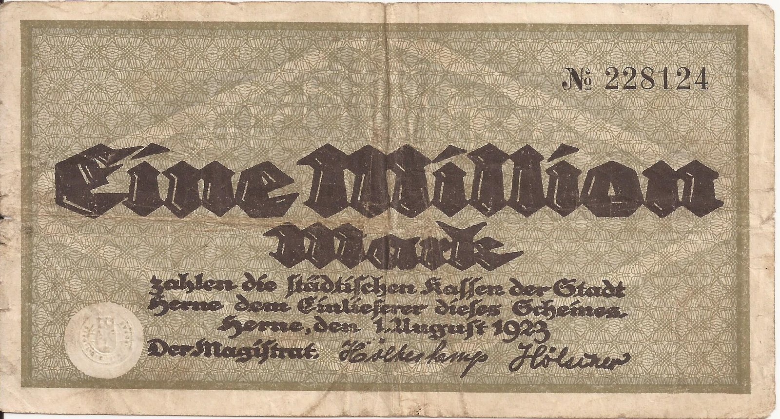 Аверс банкноты 1000000 марок (Германия) 1923 года