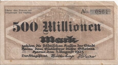 Аверс банкноты 500 000 000 marek (Niemcy) 1923