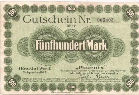 Аверс банкноты 500 marek Feniksa (Niemcy) 1922