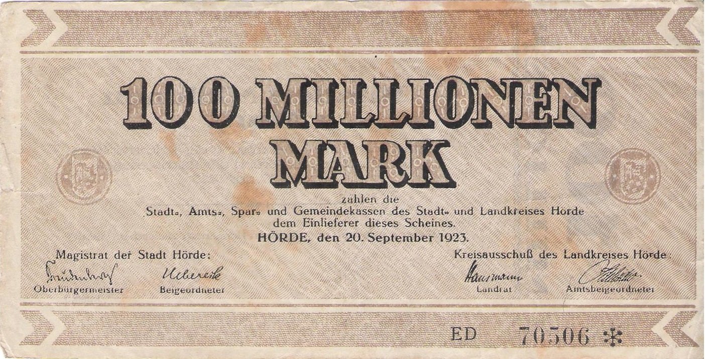 Аверс банкноты 100000000 марок (Германия) 1923 года