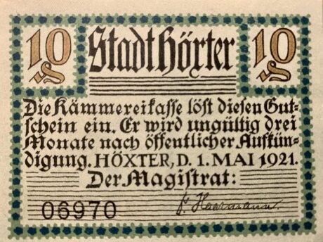 Аверс банкноты 10 fenigów (Niemcy) 1921