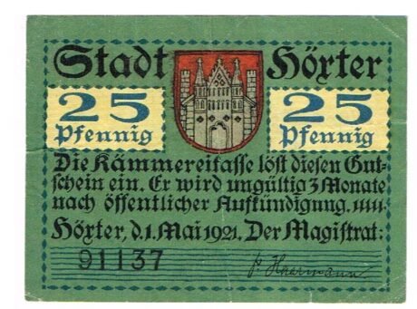 Аверс банкноты 25 fenigów (Niemcy) 1921