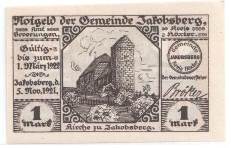 Аверс банкноты 1 marka (Niemcy) 1921
