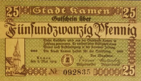 Аверс банкноты 25 fenigów (Niemcy) 1919