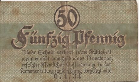 Реверс банкноты 50 fenigów (Niemcy) 1920