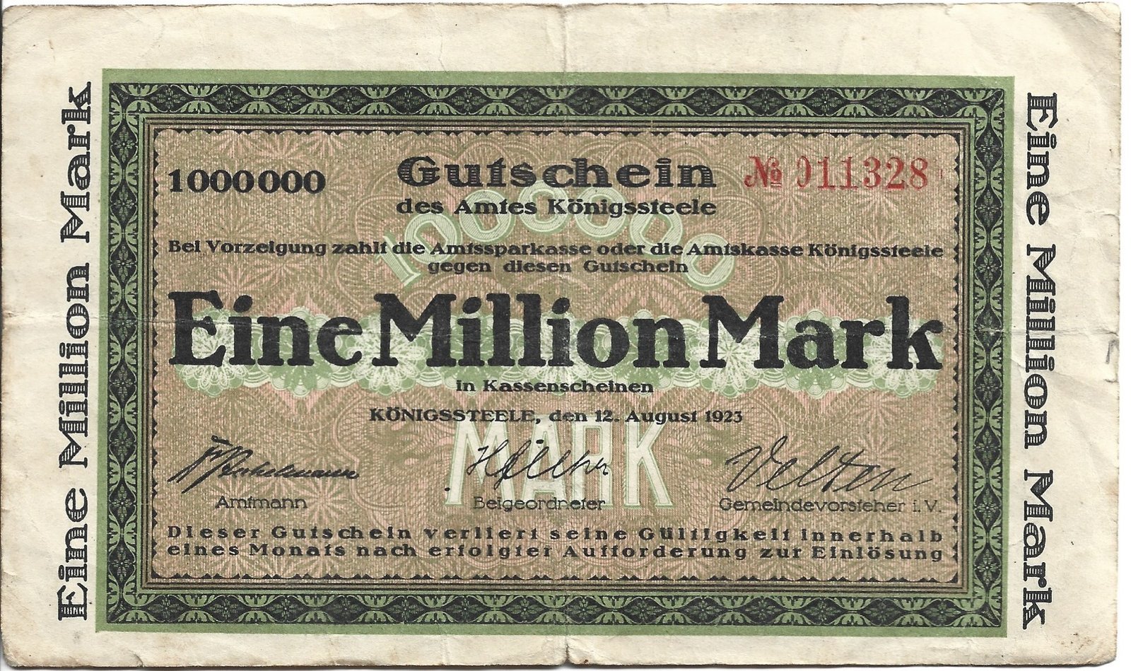 Аверс банкноты 1000000 марок (Германия) 1923 года