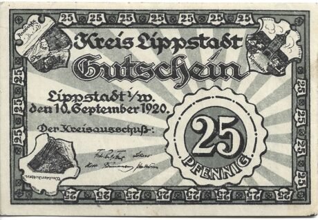 Аверс банкноты 25 fenigów (Niemcy) 1920