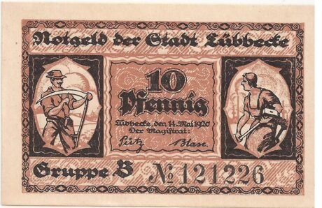 Аверс банкноты 10 fenigów (Niemcy) 1920