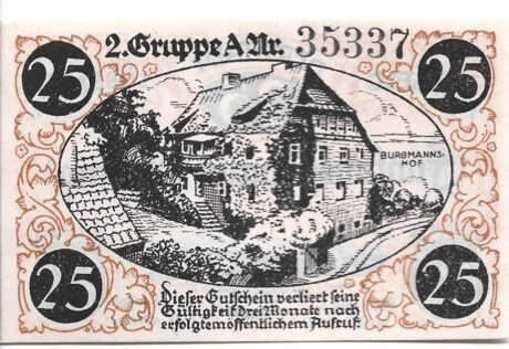 Реверс банкноты 25 fenigów (Niemcy) 1920