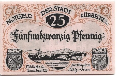 Аверс банкноты 25 fenigów (Niemcy) 1920