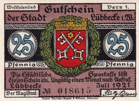 Аверс банкноты 25 fenigów (Niemcy) 1921