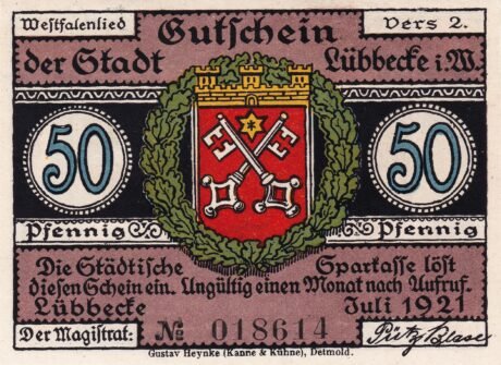 Аверс банкноты 50 fenigów (Niemcy) 1921
