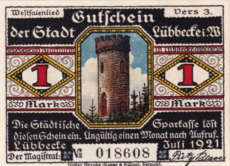 Аверс банкноты 1 marka (Niemcy) 1921