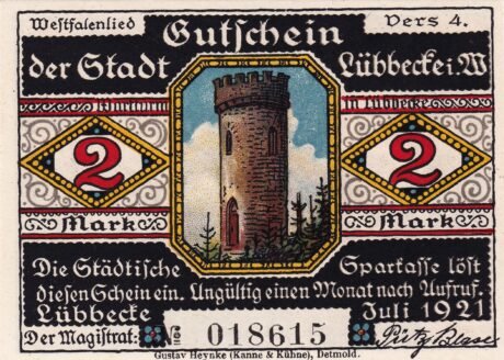 Аверс банкноты 2 marki (Niemcy) 1921