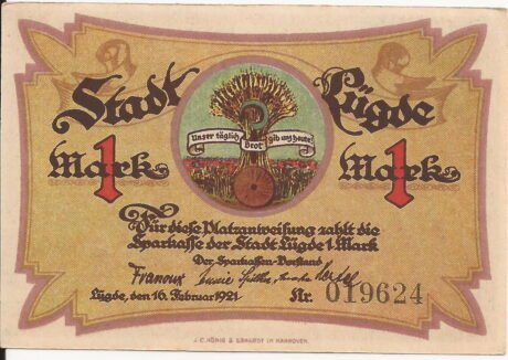 Аверс банкноты 1 marka (Niemcy) 1921