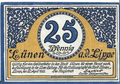 Аверс банкноты 25 fenigów (Niemcy) 1921