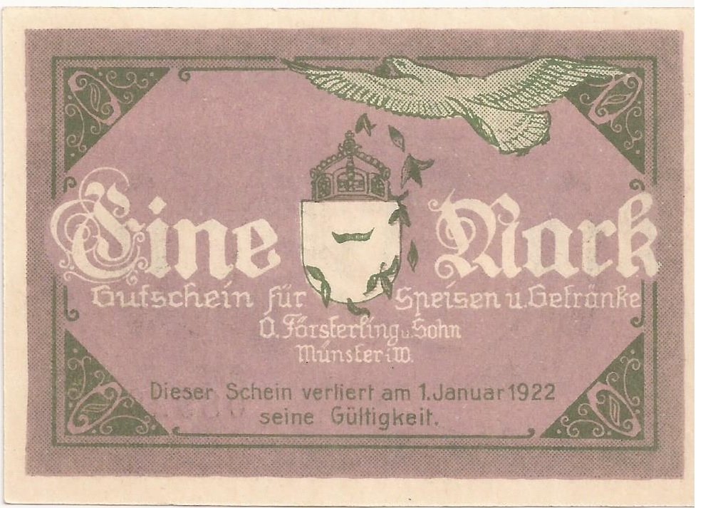 Аверс банкноты 1 марка O. Försterling und Sohn, Hotel und Kaffee Kaiserhof (Германия)