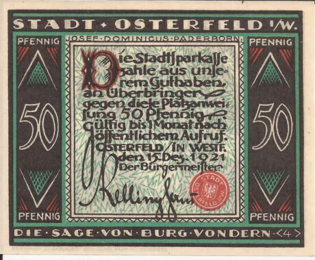 Аверс банкноты 50 fenigów (Niemcy) 1921