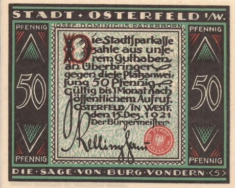 Аверс банкноты 50 fenigów (Niemcy) 1921