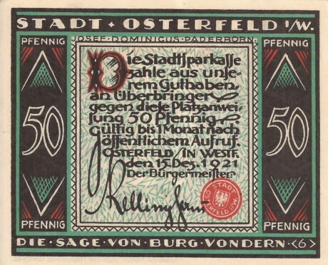 Аверс банкноты 50 fenigów (Niemcy) 1921