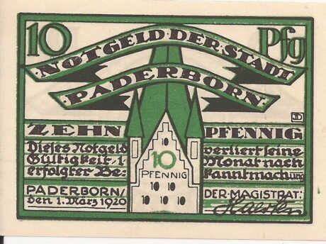 Аверс банкноты 10 fenigów (Niemcy) 1920