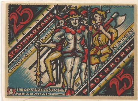 Реверс банкноты 25 fenigów „Miejska Kasa Oszczędnościowa” (Niemcy) 1920