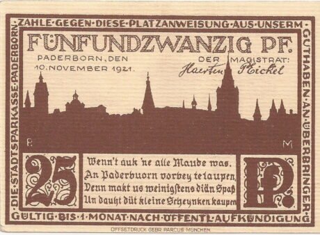 Аверс банкноты 25 fenigów (Niemcy) 1921